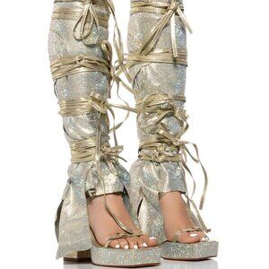AZALEA WANG "READILY STRAPPED" 2IN1 STRAPPY SANDAL / GOLD RHINESTONE(BRAND NEW !